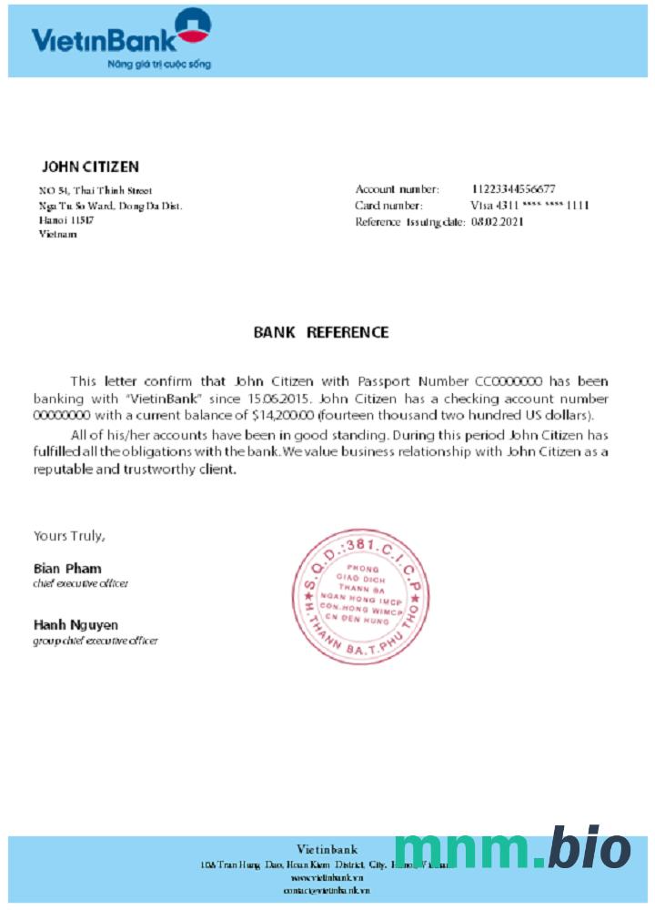 Przykład odniesienia Vietnam Vietinbank w formatach Word i PDF